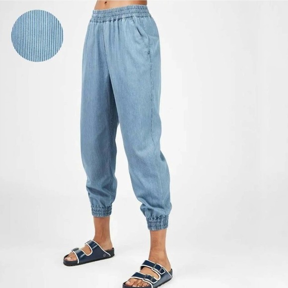 Sweaty Betty Twilight 7/8 Trouser S Blue Chambray Stripe Jogger - Picture 2 of 12
